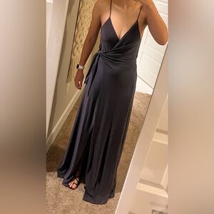Misa Los Angeles Steel-grey Wrap Maxi Dress